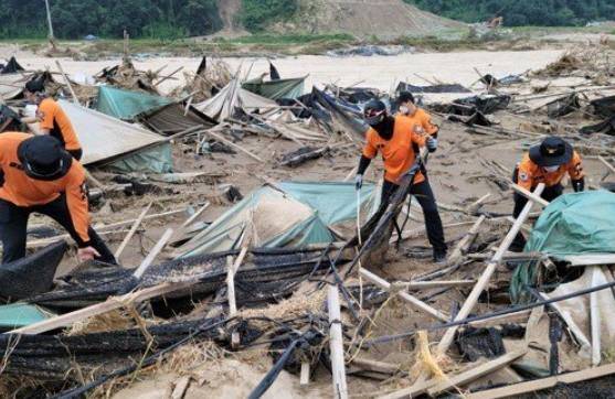 강원 원주시 부론면에서 노부부가 실종된 후 수색 닷새째인 13일 소방대원들이 정밀 수색에 나서고 있다. 원주소방서