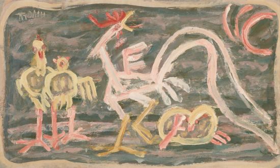 닭과 병아리, 1950년대 전반, 종이에 유채, 30.5×51cm. 국립현대미술관 이건희컬렉션.