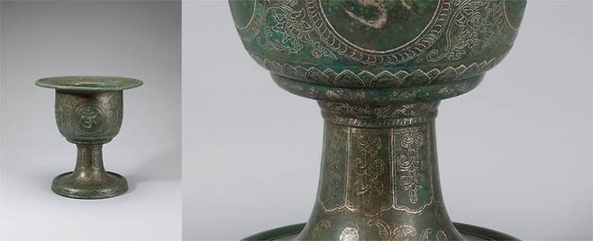 은을 가는 실처럼 가공한뒤 정교하게 장식한 ‘청동 은입사 범자문 향완’(고려, 14세기). 호림박물관 제공