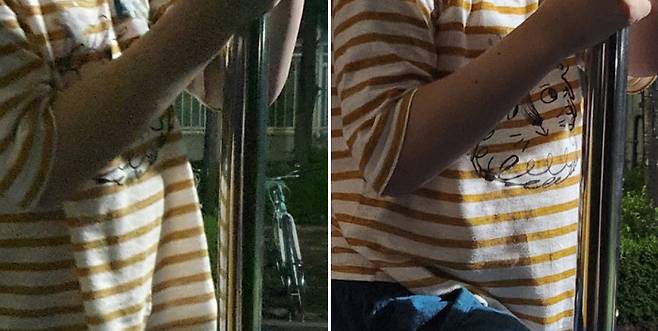 지난 14일 밤 평소에 사용하던 스마트폰(갤럭시노트10플러스)과 갤럭시Z플립4를 들고 집 앞 놀이터에서 아이 사진을 찍었다. 야간 모드가 아닌 일반 모드로 촬영했지만 플립4로 찍은 사진(오른쪽)은 선명하고 노이즈가 많이 끼지 않았다.