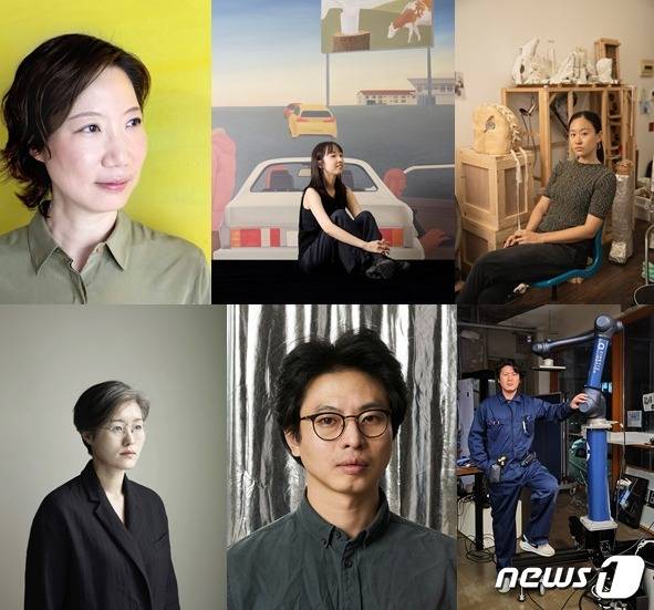 (윗줄 왼쪽부터 시계방향으로) 박진아, 유예림, 이유성, 박경근, 김경태, 정희승 작가(샤넬 코리아 제공). ⓒ 뉴스1