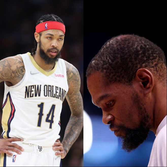 뉴올리언스는 브랜드 잉그램(왼쪽)을 케빈 듀란트 트레이드 매물로 생각하지 않는다. 게티이미지 제공