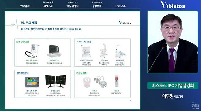 이후정 비스토스 대표가 18일 온라인으로 진행된 IPO 기업설명회에서 회사 비전 및 포부에 대해 설명하고 있다. (자료=비스토스)