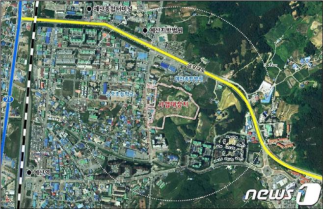 예산 능금지구 도시개발사업 예정지 위치도. (예산군 제공) /뉴스1