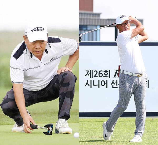 2022년 한국프로골프(KPGA) 챔피언스투어 제26회 KPGA 시니어선수권대회에 출전한 김종민, 김태상 프로. 사진제공=KPGA