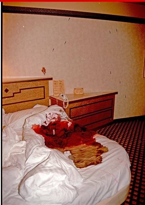 1995년 6월 3일 노르웨이 수도 오슬로의 플라자호텔 2805호에서 시신으로 발견된 제니퍼 페어게이트가 누워있던 자리가 피로 흥건하다. 오슬로 경찰서 홈페이지
