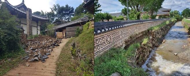 유네스코 세계문화유산이기도 한 경주의 양동마을에서도 태풍 힌남노의 영향으로 담장이 붕괴되는 등 피해가 발생했다. 문화재청 제공