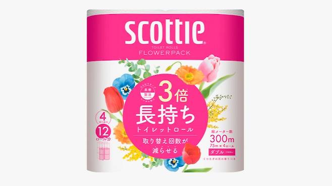 풀었을때의 화장지 길이는 기존 제품의 3배지만, 말았을때 제품 직경은 기존과 똑같은 두루마리 화장지. 일본에서 가장 인기있는 두루마리화장지로 일본제지의 제품이다./니혼게이자이신문 온라인 사이트 캡쳐