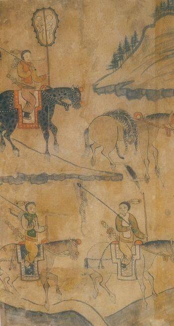 흡연하는 여진족 사냥꾼을 묘사한 민화 호렵도(虎獵圖) 부분 선문대학교 박물관 소장