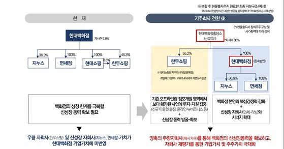 현대백화점 지주회사 전환 후 지배구조. [사진 현대백화점그룹 IR 자료실]