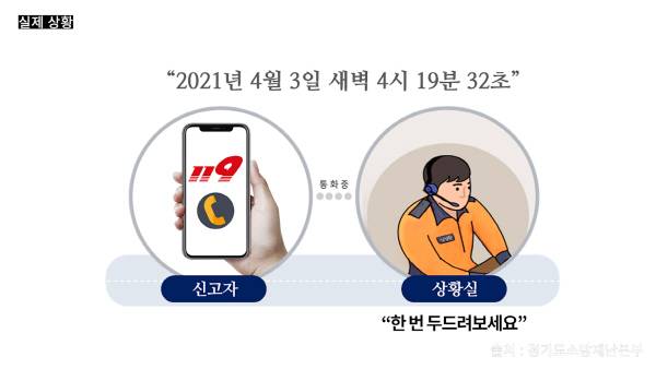 김현근 소방장은 전화기를 두드리는 소리를 구조 요청으로 인지해 위급한 상황에 놓인 신고자를 구출했다.경기도소방재난본부 제공