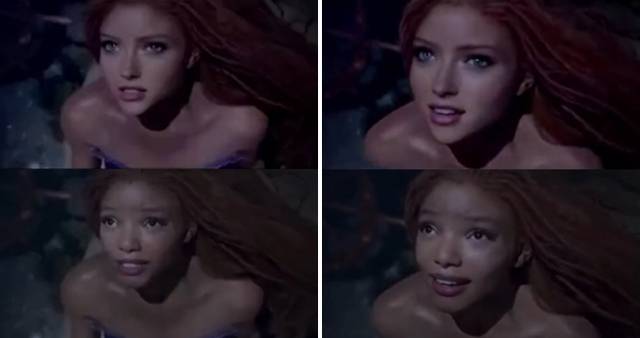 AI 기술을 활용해 흑인 인어공주가 주인공인 디즈니 실사영화 예고편 영상을 백인 인어공주의 모습으로 바꾼 영상. 트위터 캡처