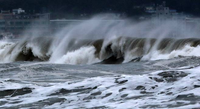 태풍 난마돌이 북상하고 있는 19일 오전 부산 해운대해수욕장에 높은 파도가 치고 있다.(사진=연합뉴스)