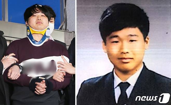 'n번방 사건'의 주범 조주빈이 호송되는 사진(왼쪽)과 신상공개 결정에 따라 공개된 과거의 증명사진(오른쪽) ⓒ 뉴스1