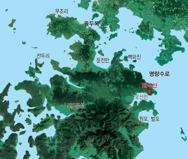 명량대첩 당시 전사한 왜군 시신을 안장한 전남 진도군 고군면 내동마을 소재의 왜덕산 위치. (사진 출처=진도문화원 제공)