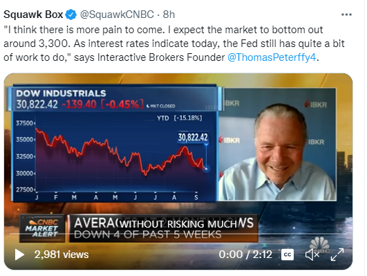 S&P 3300을 바닥으로 보는 토마스 피터피. CNBC 트위터