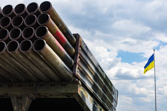 A Russian BM-21 rocket launch system captured in the Donetsk region by the Ukrainian military on display at the Museum of Regional Conflicts in Kyiv on June 17. North Korea is one of the few countries to recognize and offer support for the Russian-backed separatist Donetsk People's Republic and Luhansk People's Republic. [YONHAP]