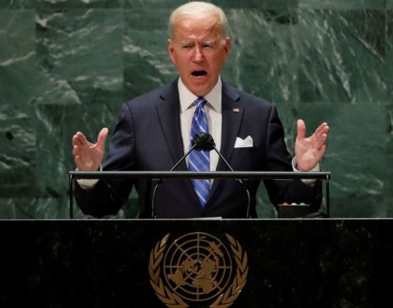 조 바이든 미국 대통령이 21일(현지시간) 미 뉴욕에서 열린 제77차 유엔총회에서 연설하고 있다.(사진출처:로이터)