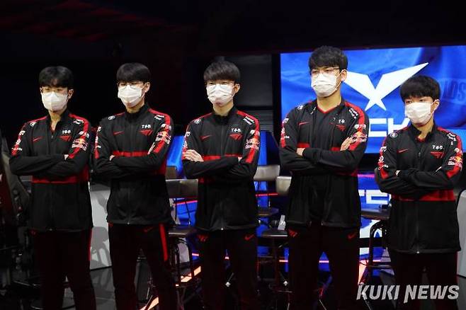 T1 선수단.&nbsp; &nbsp;사진=문대찬 기자