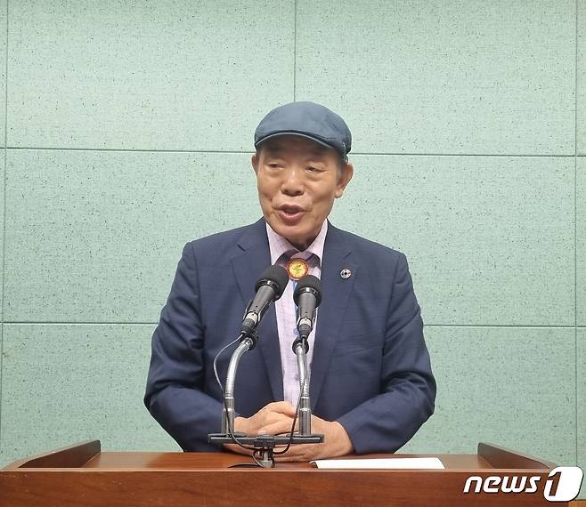 23일 김영진 3·1운동UN유네스코등재 기념재단 이사장이 전북도의회 브리핑룸에서 기자회견을 갖고 있다.2022.9.23/뉴스1