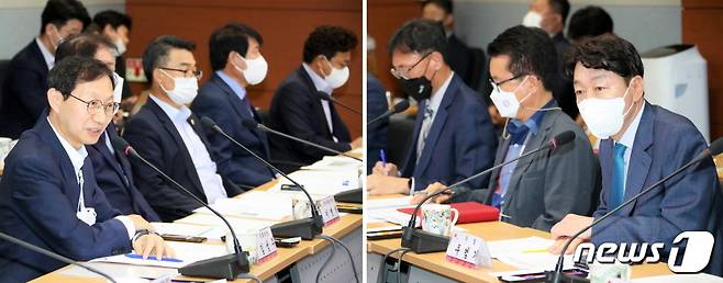 전주시(우범기 시장·오른쪽)와 더불어민주당 전주병 지역위원회(김성주 지역위원장·왼쪽)가 23일 당정협의회를 갖고 지역발전을 위해 머리를 맞댔다.(전주시 제공) 2022.9.23/뉴스1