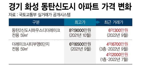 경기 화성 동탄신도시 아파트 가격 하락폭 /그래픽=정기현 기자