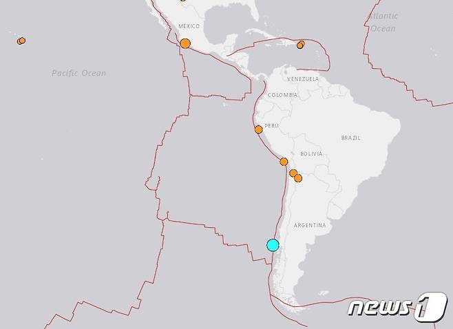 24일 오전 7시53분(한국시간) 칠레 푸에르토몬트 서쪽 220km 해역에서 규모 6.2의 지진이 발생했다고 미국 지질조사국(USGS)이 밝혔다.(USGS 홈페이지 갈무리).
