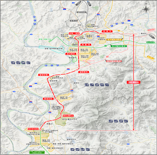 대구산업선 노선도 ⓒ국가철도공단