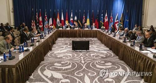 미국 뉴욕에서 열린 '파트너스 인 더 블루 퍼시픽' 장관회의(2022.9.23) [AP 연합뉴스 자료사진. 재판매 및 DB 금지]