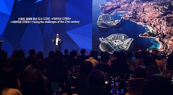 Vincent Callebaut speaks at Herald Design Forum 2022 on Tuesday at the Shilla Seoul. (Im Se-jun/The Korea Herald)
