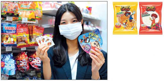 일본의 인기 애니메이션 짱구(왼쪽)와 포켓몬빵과 디지몬빵 등의 인기를 잇는 상품들이 잇따라 등장하면서 편의점을 중심으로 캐릭터 전성시대가 이어지고 있다. [GS25·세븐일레븐 제공]