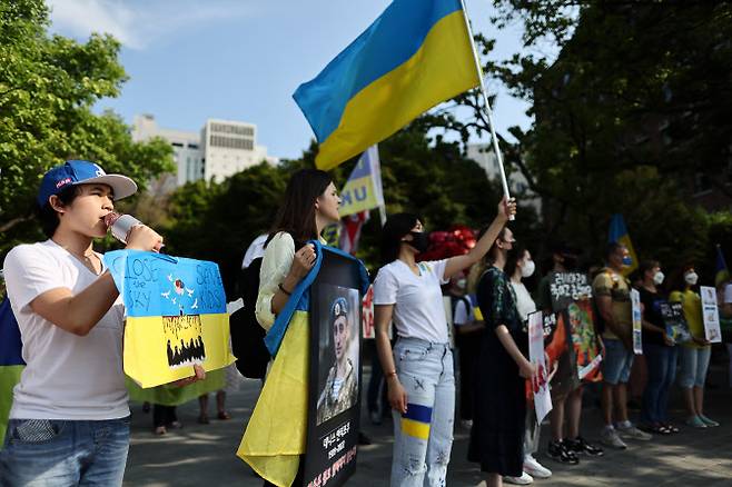 재한 우크라이나인, 전쟁 중단 및 러시아 규탄 기자회견(사진=연합뉴스)