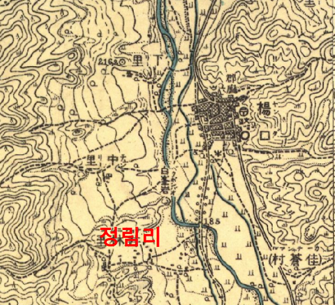 1920~30년대 양구읍과 박수근 고향 정림리 일대 지도.