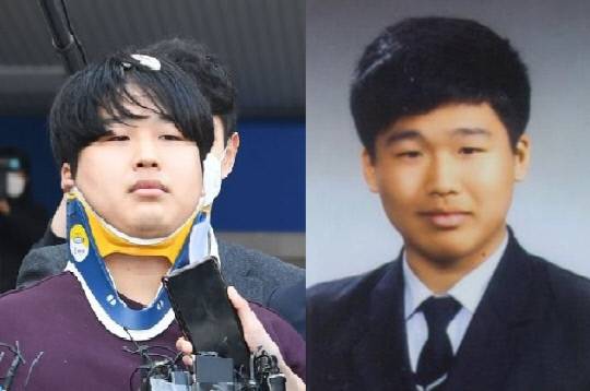 박사방 운영자 조주빈이 2020년 3월 25일 서울 종로구 종로경찰서에서 송치될 때의 모습(왼쪽)과 신상 공개 사진(오른쪽). 사진=연합뉴스, 서울경찰청 제공