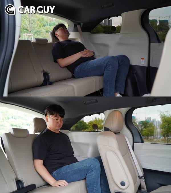 등받이 각도 조절 폭이 크다.. 대형 SUV와 비교해도 훌륭한 수준