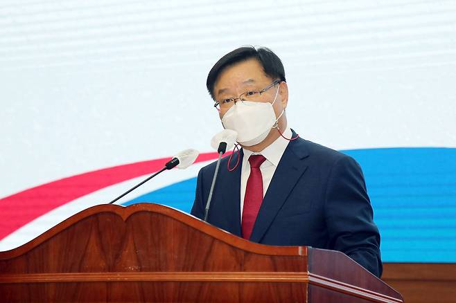 홍남표 경남 창원시장이 7월1일 취임식에서 취임사를 하고 있다. ⓒ창원시