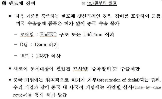 미 상무부가 발표한 반도체 장비 대중국 수출 통제 내용  [산업통상자원부 제공]