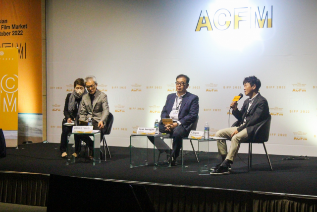 와시오 타카시(왼쪽 두번째) 토에이 애니메이션 총괄프로듀서가 8일 열린 콘퍼런스에 참석하고 있다. 사진 제공=CJ ENM