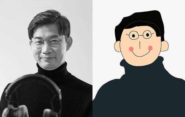 가우디오랩의 오현오 창업가. 옆의 캐리커쳐는 발달장애작가인 정민우 님이 그린 그림. /가우디오랩, 정민우 제공