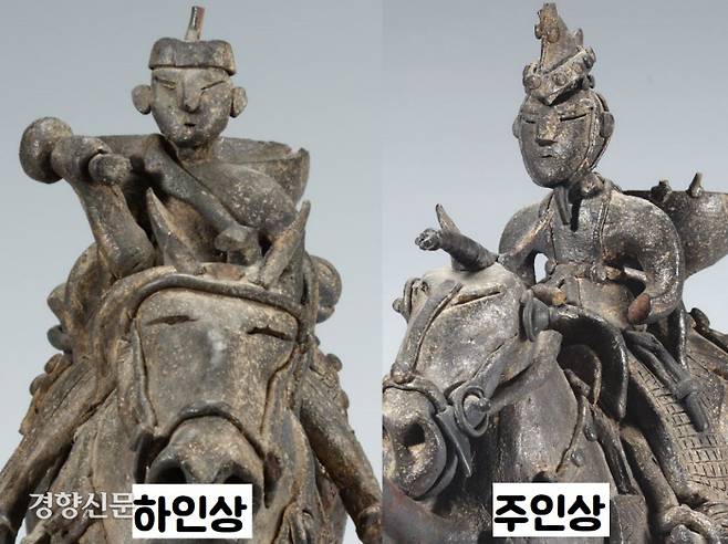 ‘가야산’ 기마인물형 도기와 다른 점은 두 인물과 말의 표현이 무척 세밀하다는 것이다. 마치 모델이 존재하는 것 같다.|국립중앙박물관 제공