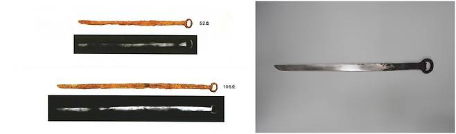 환두대도  충북 충주 금릉동 고분군 출토 환두대도(왼쪽)와 복원한 환두대도 모습 [국립중원문화재연구소 제공. 재판매 및 DB 금지