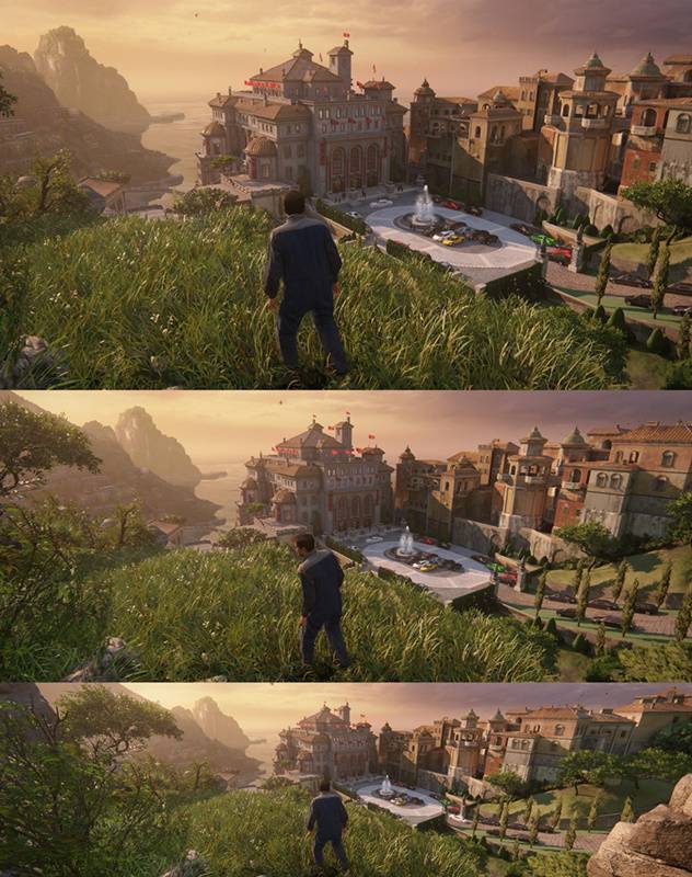 언차티드4 PC 버전 다양한 해상도 지원 위에서부터 16:9, 21:9, 32:9 (PC버전 캡처)