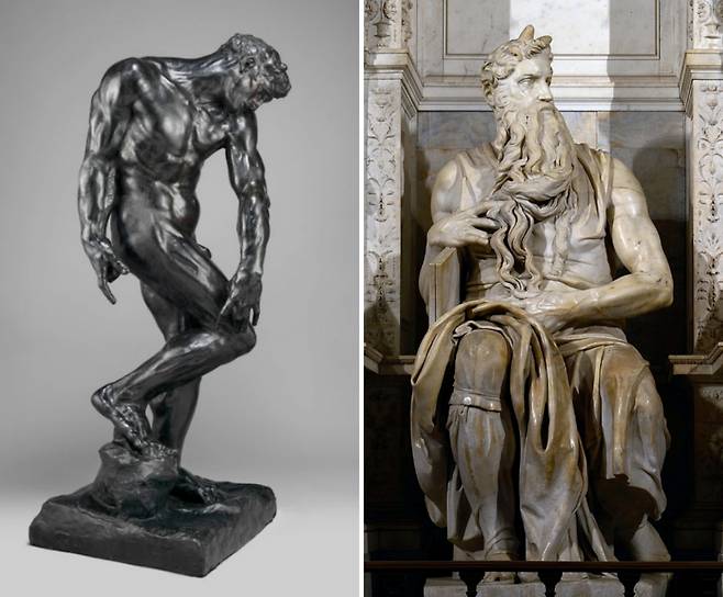 오귀스트 로댕, 아담(좌)-미켈란젤로 부오나로티, 모세(우) [Google Arts & Culture]
