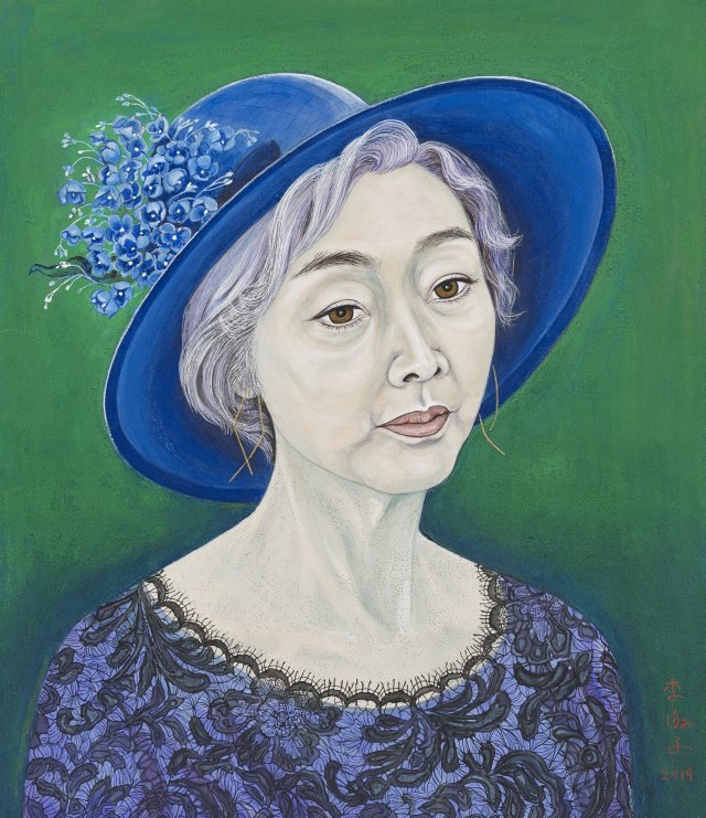푸른 모자를 쓴 작가의 초상 2019, 53x45.5cm