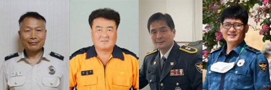 LG 의인상을 수상한 음정삼 소방경, 김진규 소방위, 최석용 경감, 최재근 경위(왼쪽부터). 사진 LG.
