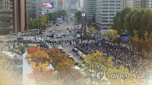 서울 도심 '보수'vs'진보' 집회…교통 혼잡 극심 (CG) [연합뉴스TV 제공]