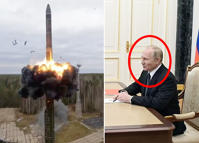 세르게이 쇼이구 러시아 국방장관은 25일(현지시간) 블라디미르 푸틴 러시아 대통령이 탄도·순항 미사일의 발사 등 대규모 핵 공격 훈련을 참관했다고 밝혔다. 로이터 연합뉴스