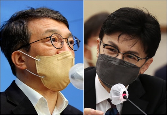 김의겸 더불어민주당 의원(왼쪽), 한동훈 법무부 장관. 국회사진기자단
