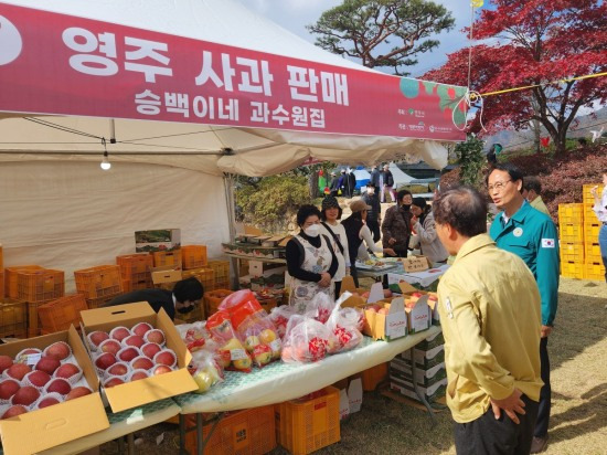 박남서 시장이 사과축제장 현장  안전점검을 하고 있다(영주시 제공)