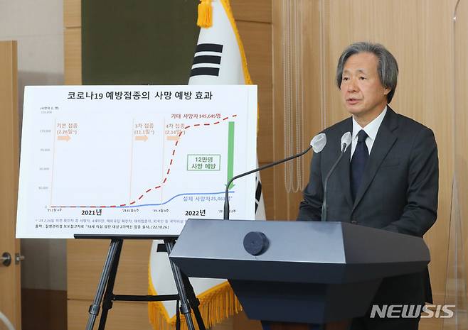 [서울=뉴시스] 배훈식 기자 = 정기석 코로나19 특별대응단장이 31일 오전 서울 종로구 정부서울청사 별관 브리핑실에서 정례 브리핑을 하고 있다. 2022.10.31. dahora83@newsis.com